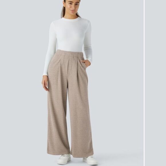 HALARA Pants - Halara Ribbed High Waisted Side Pocket Wide Leg Casual Pants nwt L tall